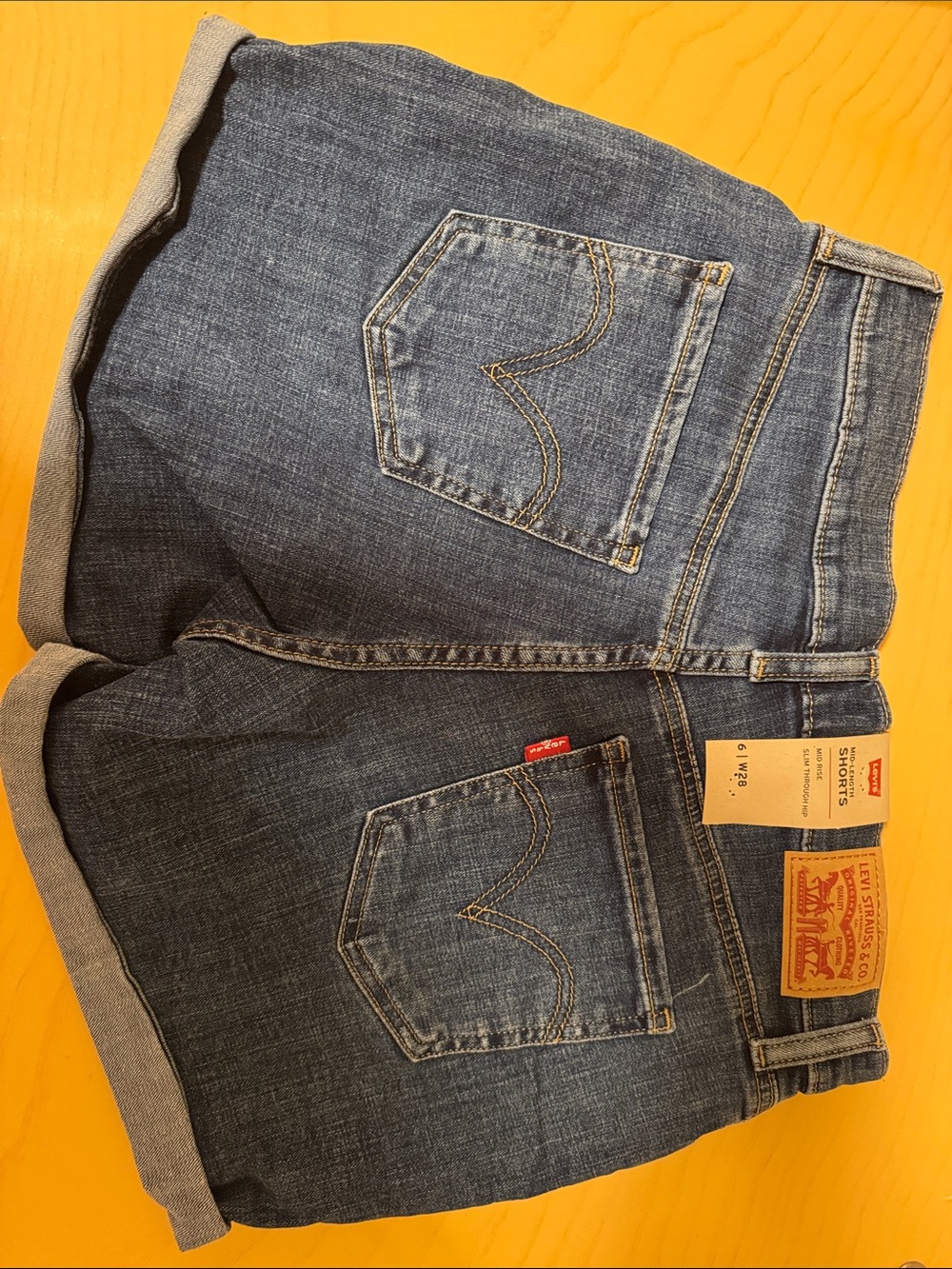 Levi's Blue Rolled-Hem Distressed Denim Shorts - Picture 2 of 3